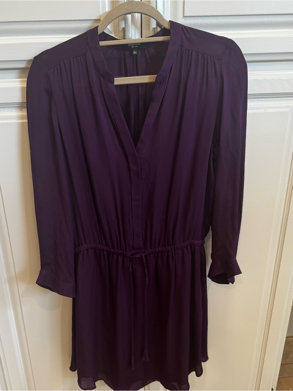 Purple silk long sleeve over knee dress